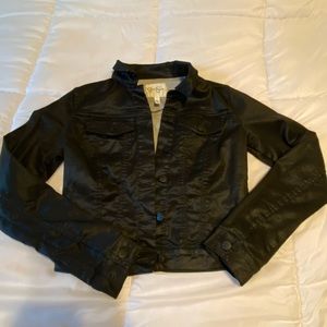 Jessica Simpson faux leather black denim jacket